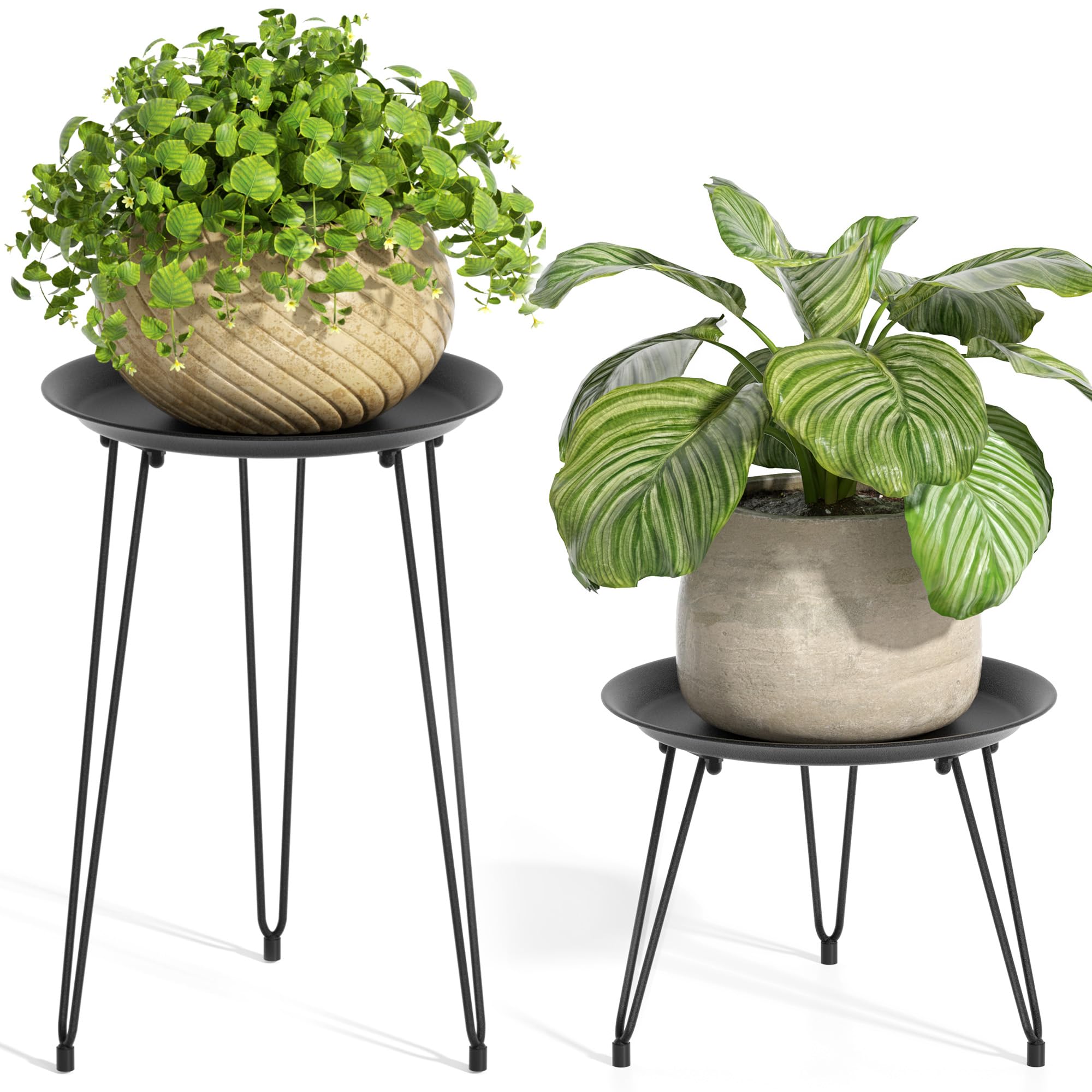 SUEH DESIGN Plant Stand Indoor, Metal Plant Stand Round Plant Table Heavy Duty Plant Stool Flower Pots for Indoor Outdoor Home Decor, 2 Pack Short & Tall