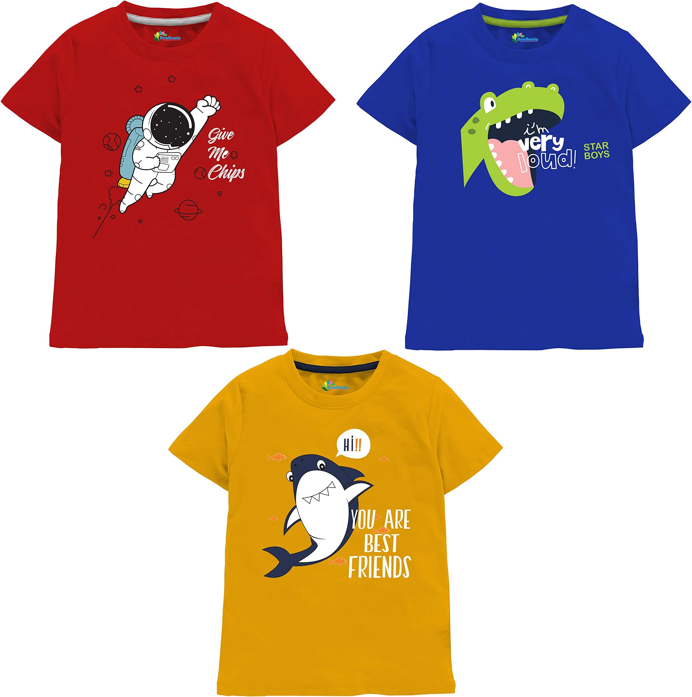 Real BasicsBoy's Regular Tshirt(Pack of 3)