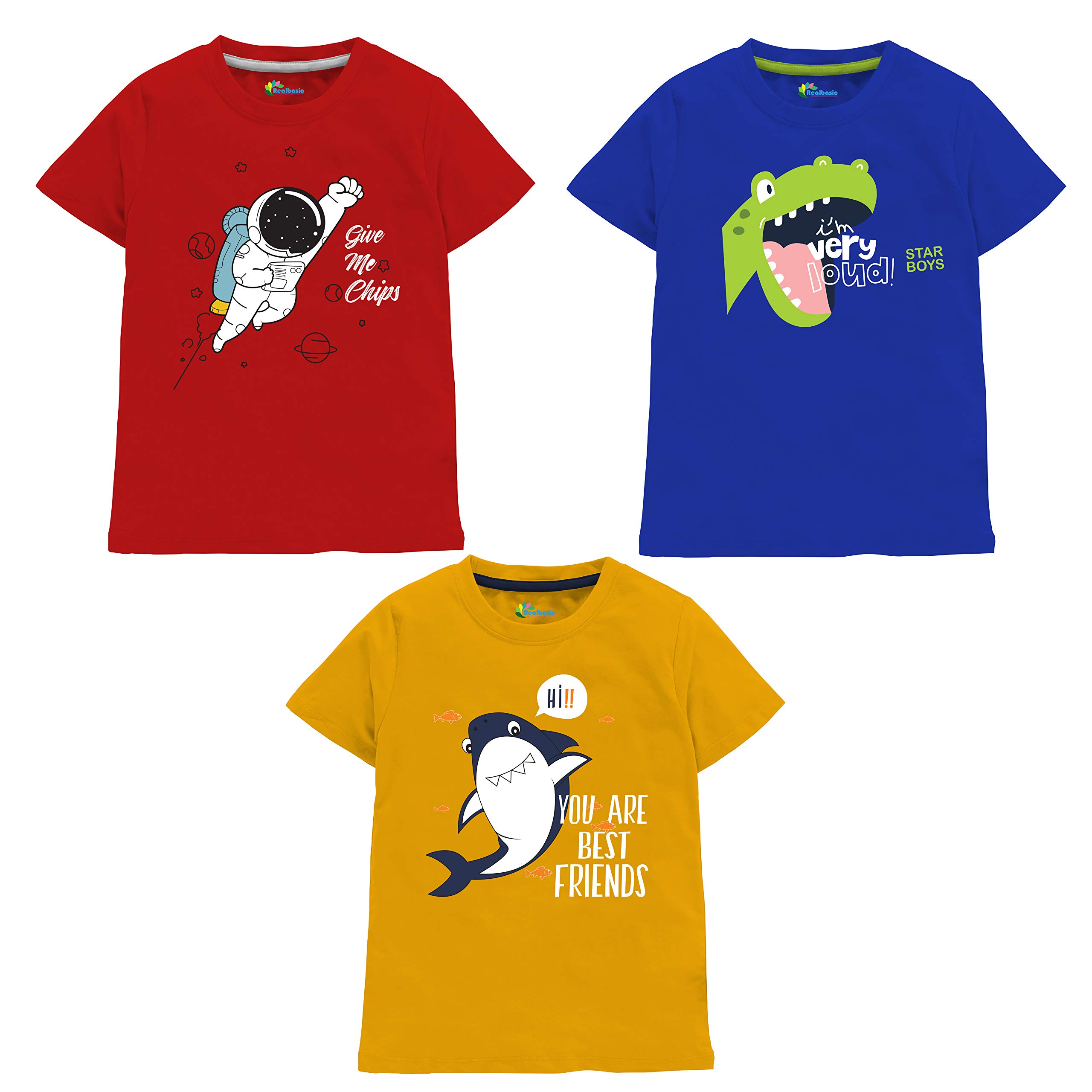 Real BasicsBoy's Regular Tshirt(Pack of 3)
