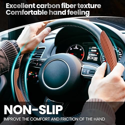 Miniatura 2 de GSPSCN Funda universal de fibra de carbono para volante de automóvil, antideslizante, protector de volante segmentado, apto para el 99% de los