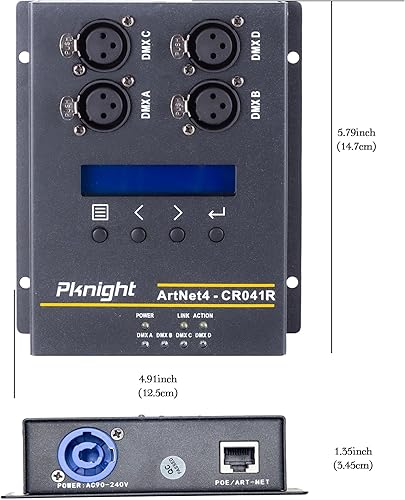Miniatura 7 de Interfaz del controlador de iluminación de Ethernet de ArtNet DMX 2048 bidireccional, 4 Universobraguero montablePoE CR041R
