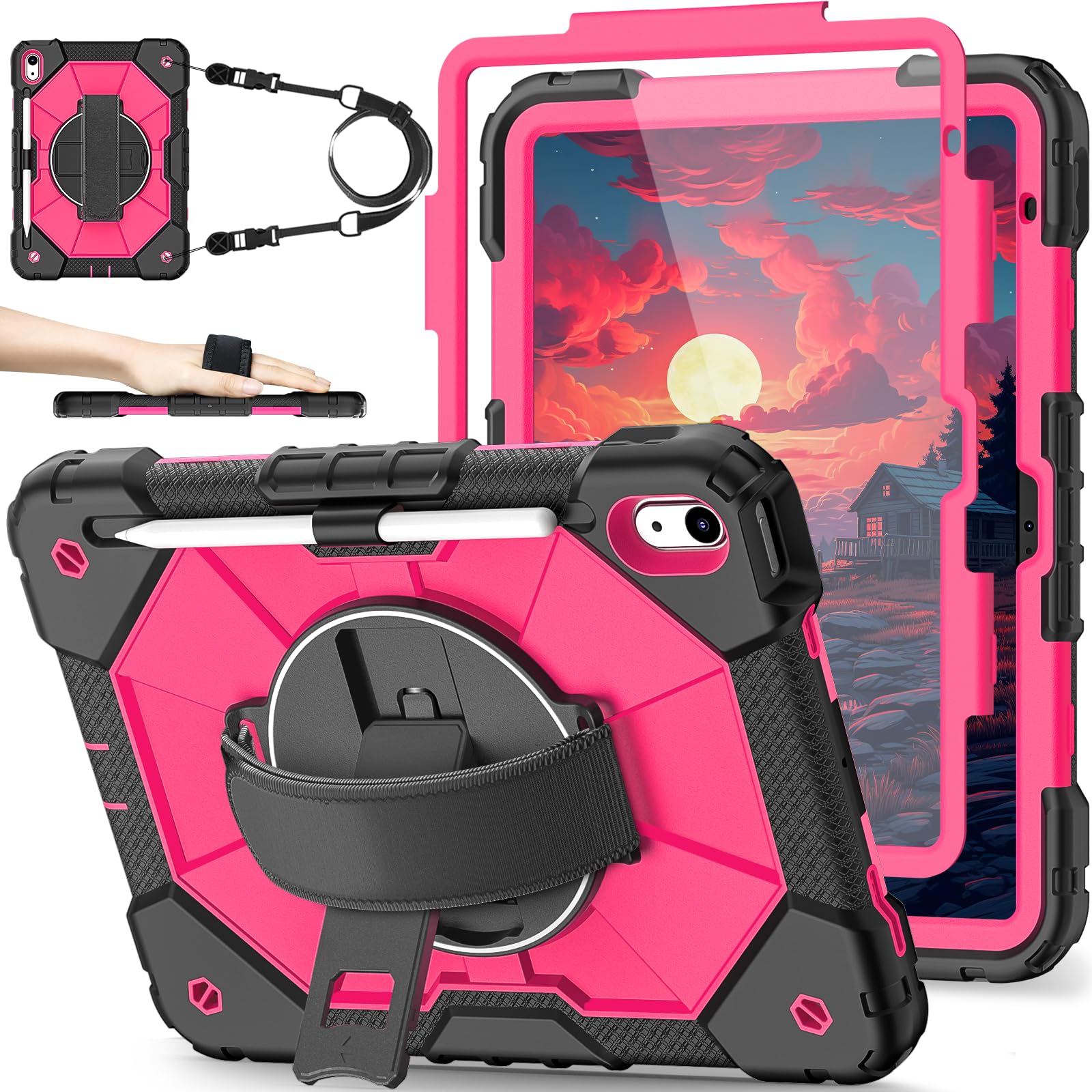 Nitupai Case for iPad 10th Generation 10.9 Inch 2022 / iPad A16 Case 11 Inch 2025 with Screen Protector 10th Gen Cover for Kids Pencil Holder 360°