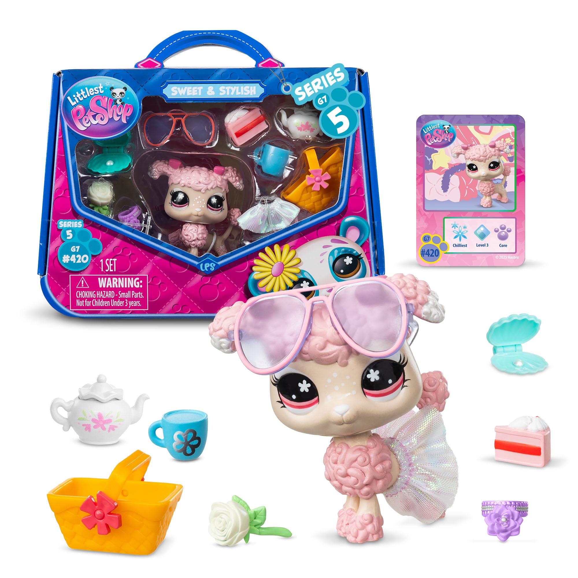 Littlest Pet Shop Series 5 Sweet and Stylish Pastel Trendy Poodle | Contains 1 LPS Mini Pet Toy, 9 Accessories, 1 Collector Card and 1 Virtual Code | Collectible Toys for Girls and Boys