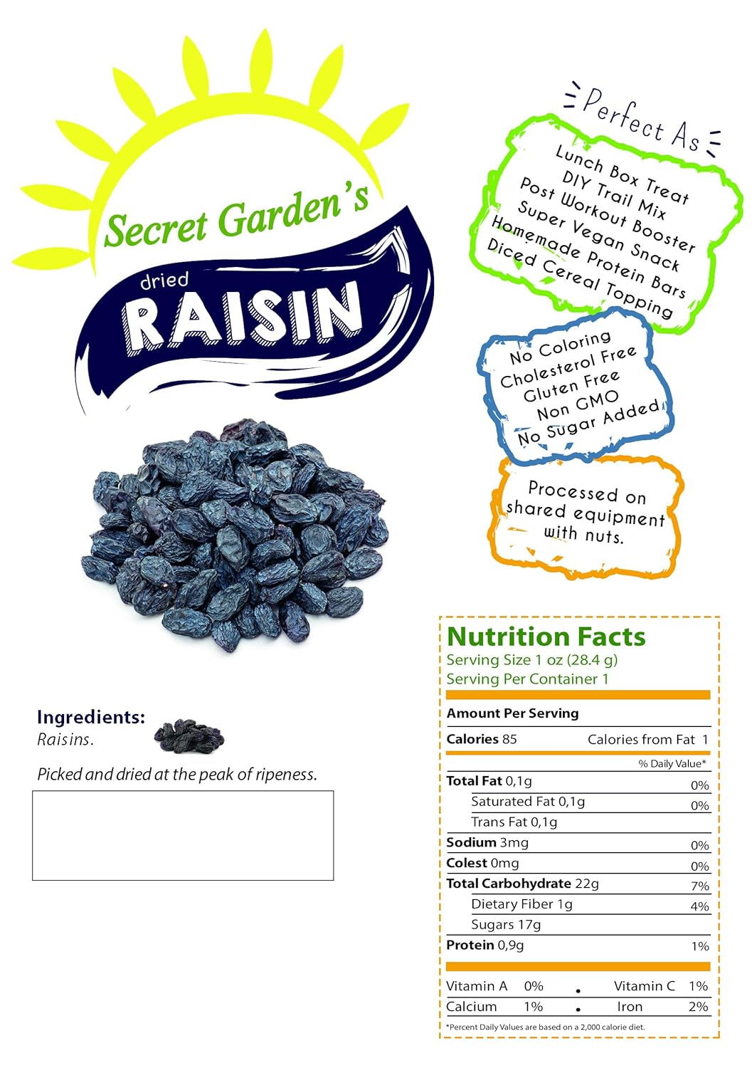 California Black Dried Fresh Raisins Seedless, ready to eat resealable bag(5LB)