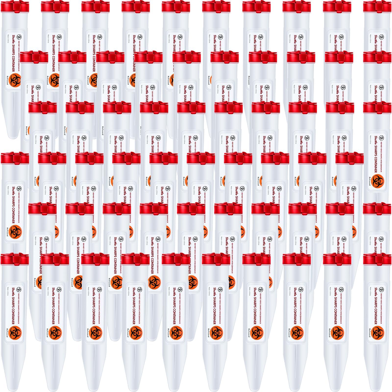 60 Pcs Transportable Sharps Container 6.5 x 1.38 Inches Needle Disposal Containers Home Syringe with Locking Mechanism for Travel First Aid Single Use Diabetes Supplies