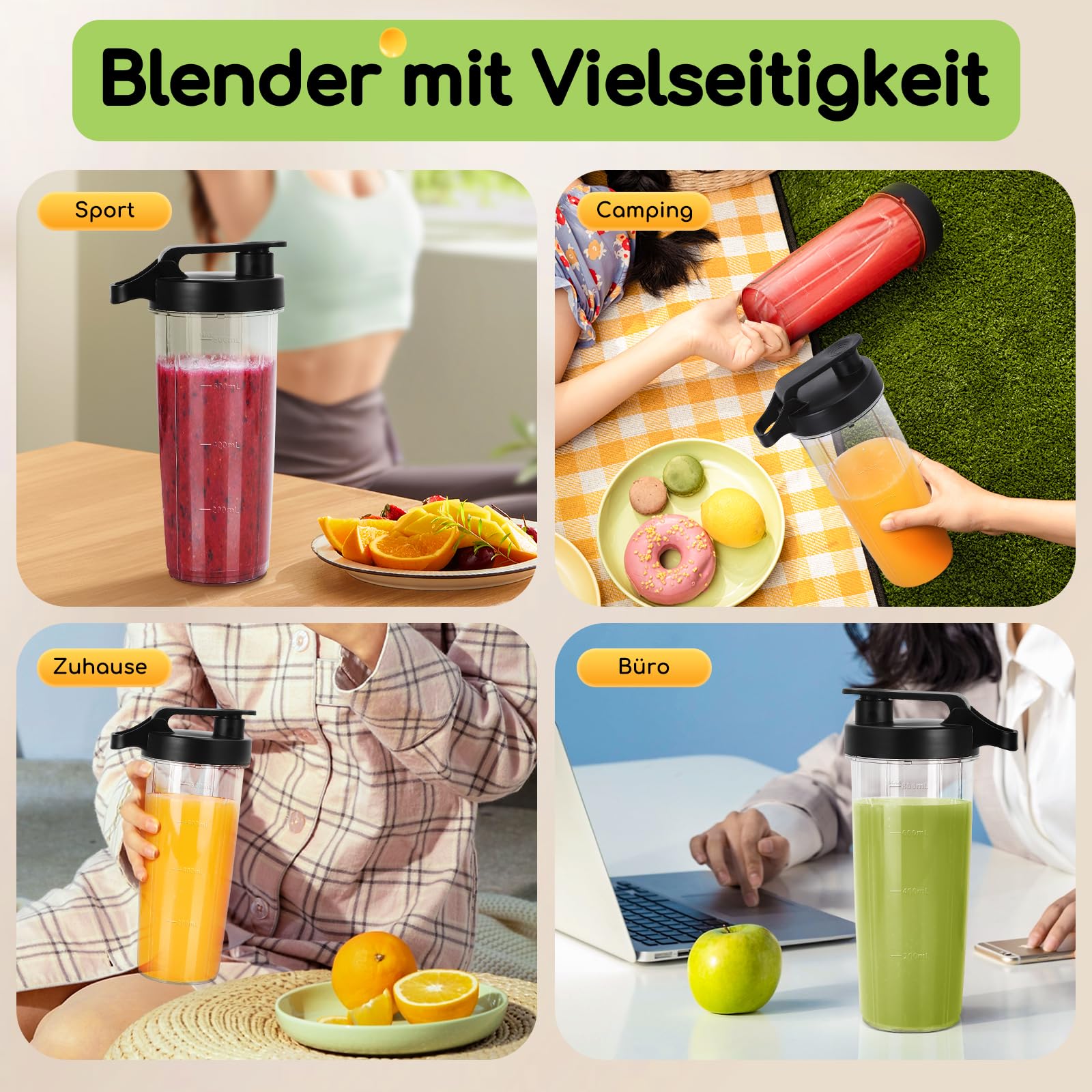 Aigostar Smoothie Maker, Mini Standmixer, 600W, 2 x 800ml Becher mit Reisedeckel, 2 Geschwindigkeitsstufen + Impulsfunktion, Ice-Crush-Funktionmit,Tritan-Kunststoff Flasche, BPA-frei. Baron