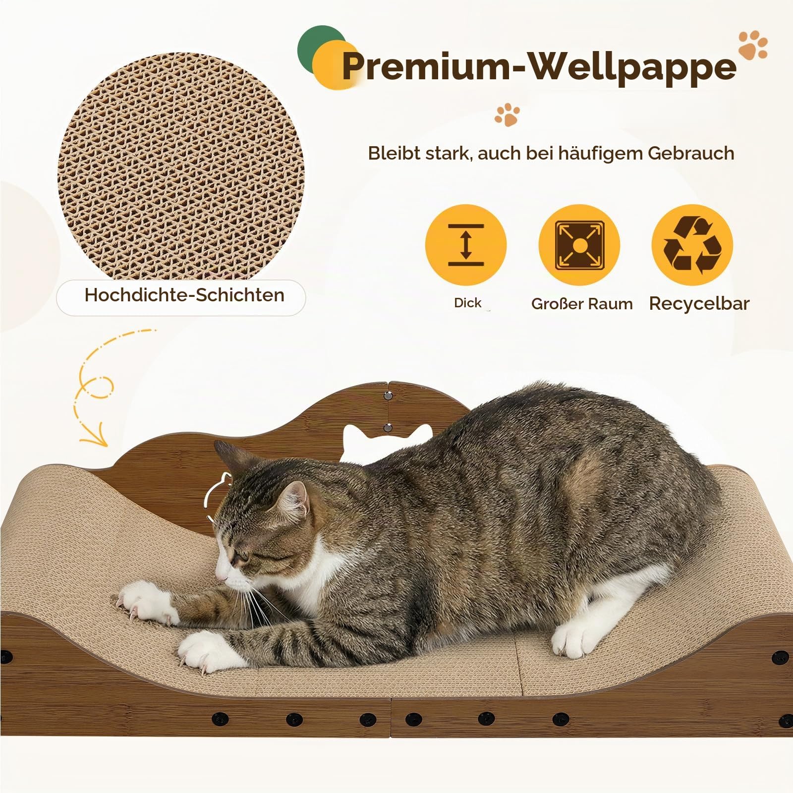 Gimars XXL Katzen Kratzbrett 78 cm im Sofa-Design, Kratzpappe für Katzen, Katzenkratzbretter & Katzenbett, Möbel-Schutz für große Katzen und Mehrkatzenhaushalte, Walnuss