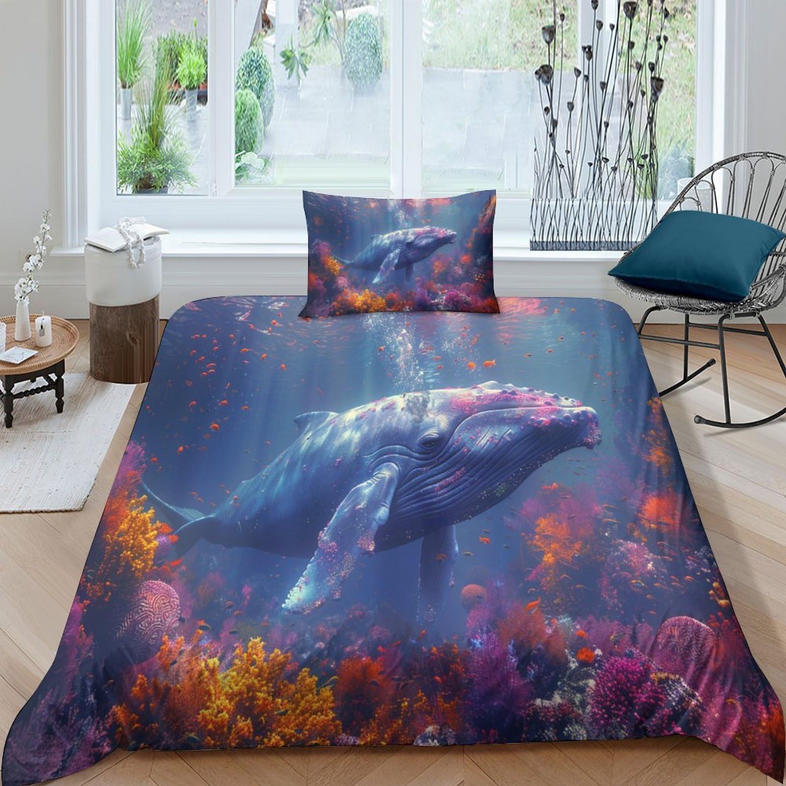 Housse de couette baleine hypoallergénique avec fermeture éclair