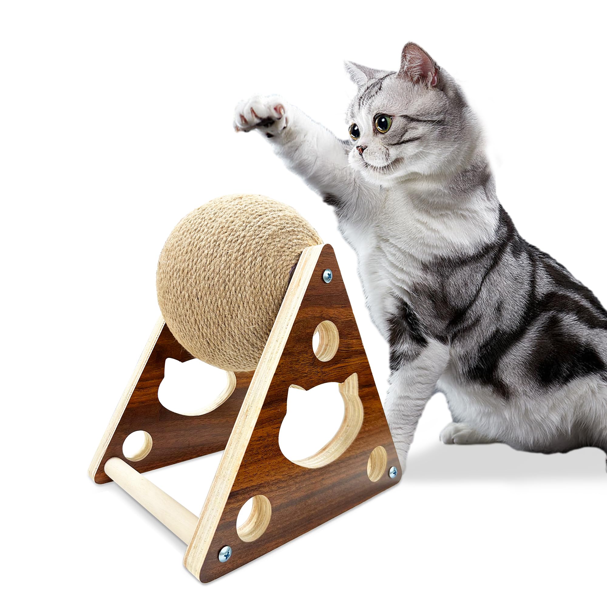 Cat Scratcher Toy,Natural Sisal Rope Cat Scratching Ball Scratcher Toy with Ball for Cats& Kittens&Dogs&Puppy, Interactive Solid Wood Scratcher Pet