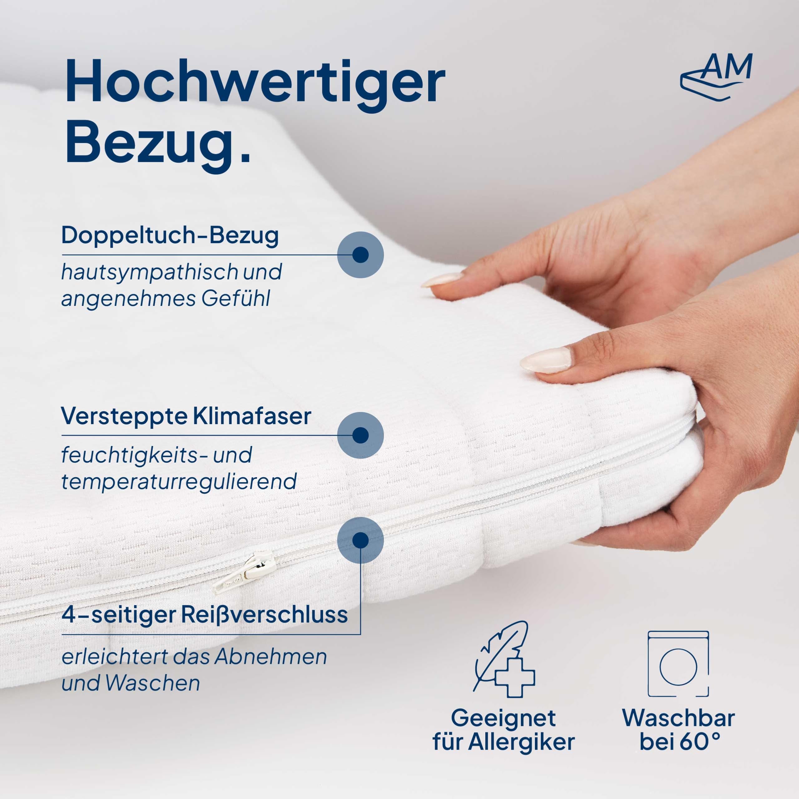 AM Qualitätsmatratzen Topper 180x210cm hart - Made in Germany - Oeko TEX zertifizierter Matratzen Topper 180x210 H4 / H3 für Boxspringbett - Feste Matratzenauflage 180x210 mit waschbarem Bezug