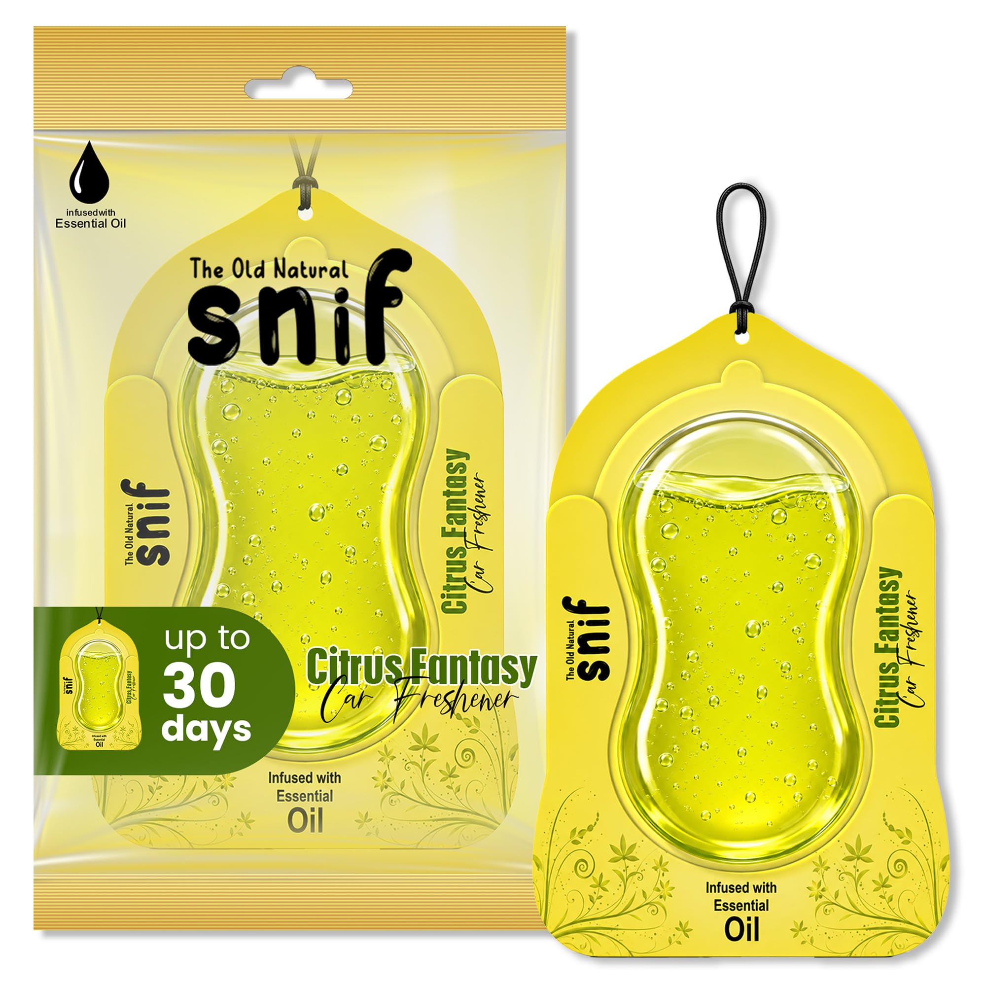 The Old Natural Car Air Freshener Hanging – Snif Gel Car Perfume, Essential Oil Based Long Lasting Car Fragrance (30–45 Days), Odor Eliminator Auto Air Freshener for Car – Citrus Fantasy