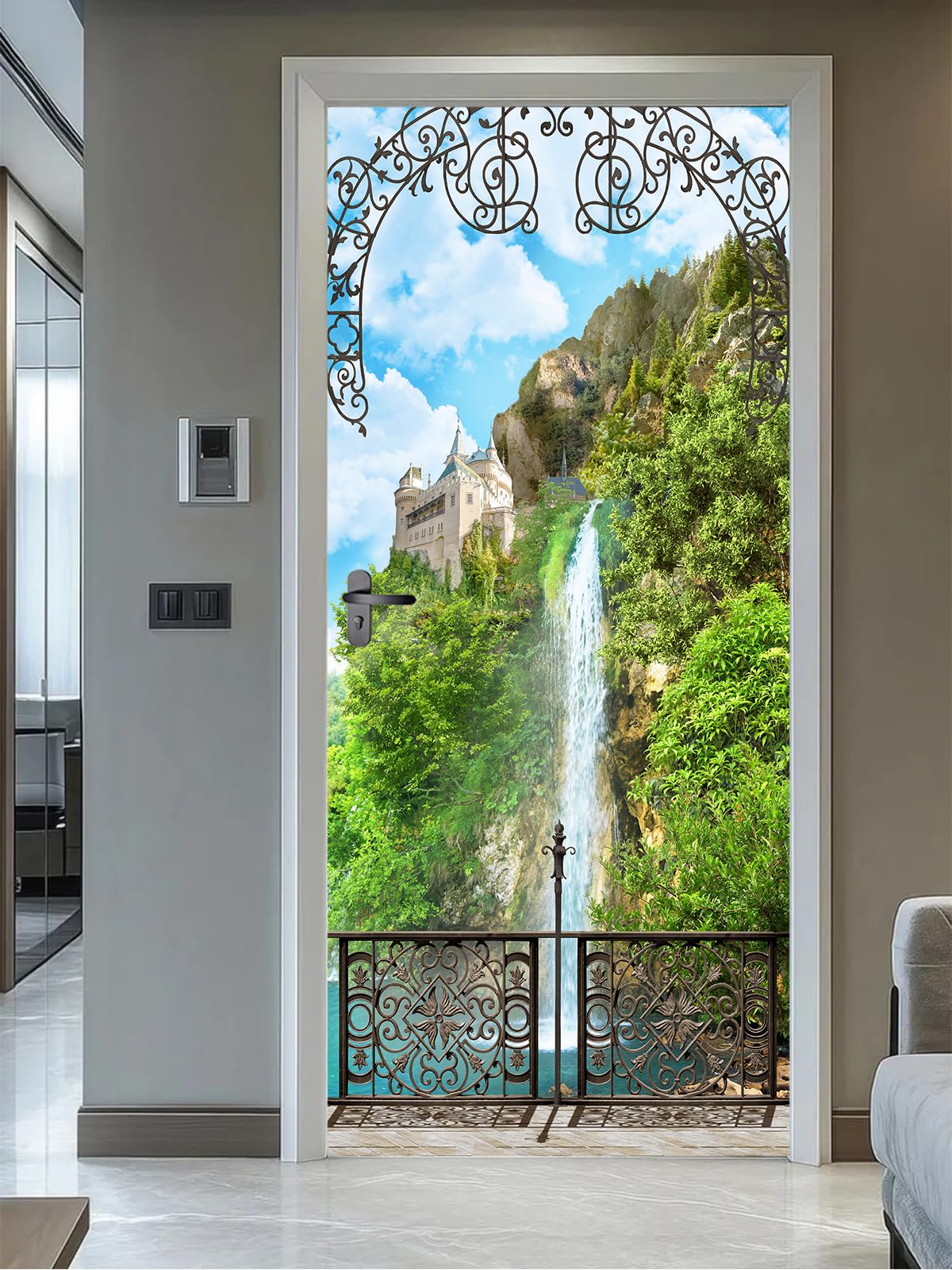Autocollant de porte 3D imperméable et résistant de 77 x 200 cm