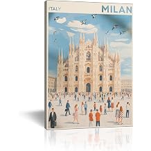 Aozomo Milan Duomo Wall Art Italy Travel Poster Style Cathedral Canvas Print, European Cityscape Decor for Living Room Bedroom Office Canvas Wraps,8x12in