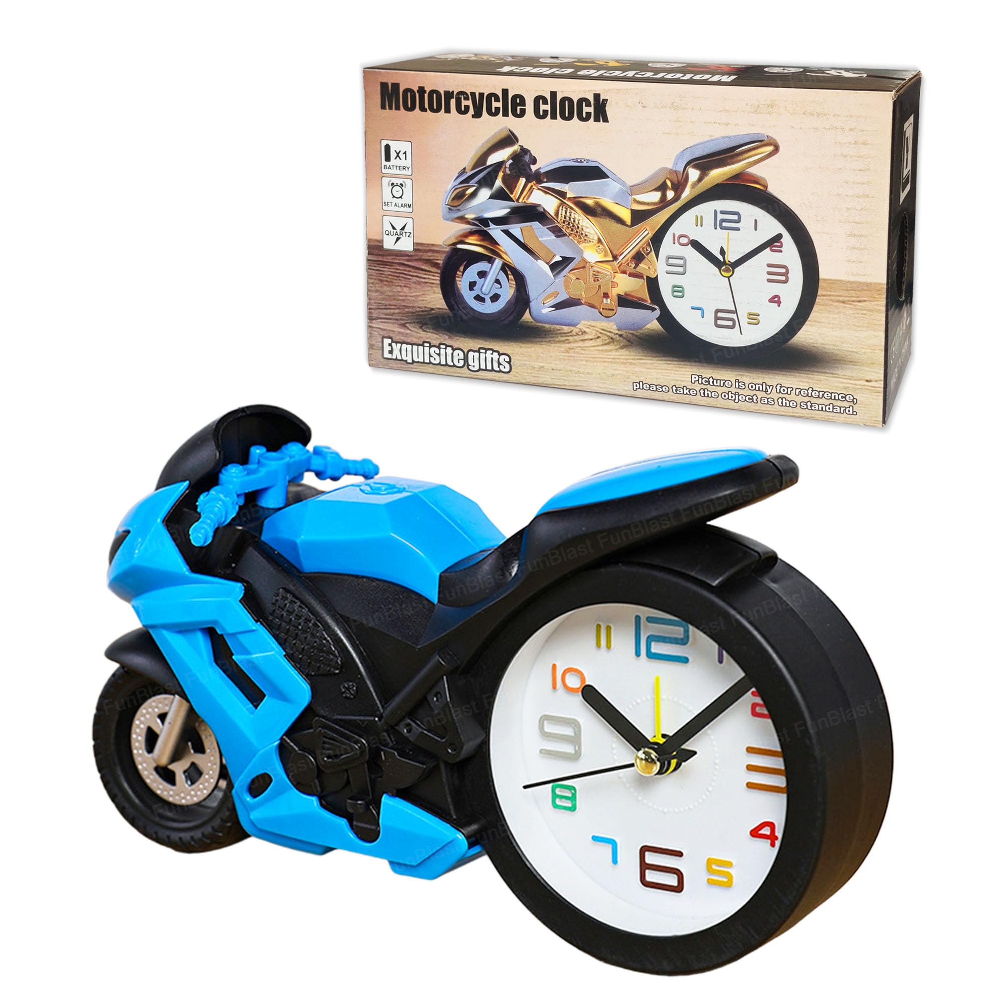 FunBlast Alarm Clock for Heavy Sleepers – Motorcycle Clock, Stylish Analog Table/Desk Alarm Clock for Students, Table Clock for Bedroom, Living Room, Office, Return Gifts for Kids (Blue)-image-27