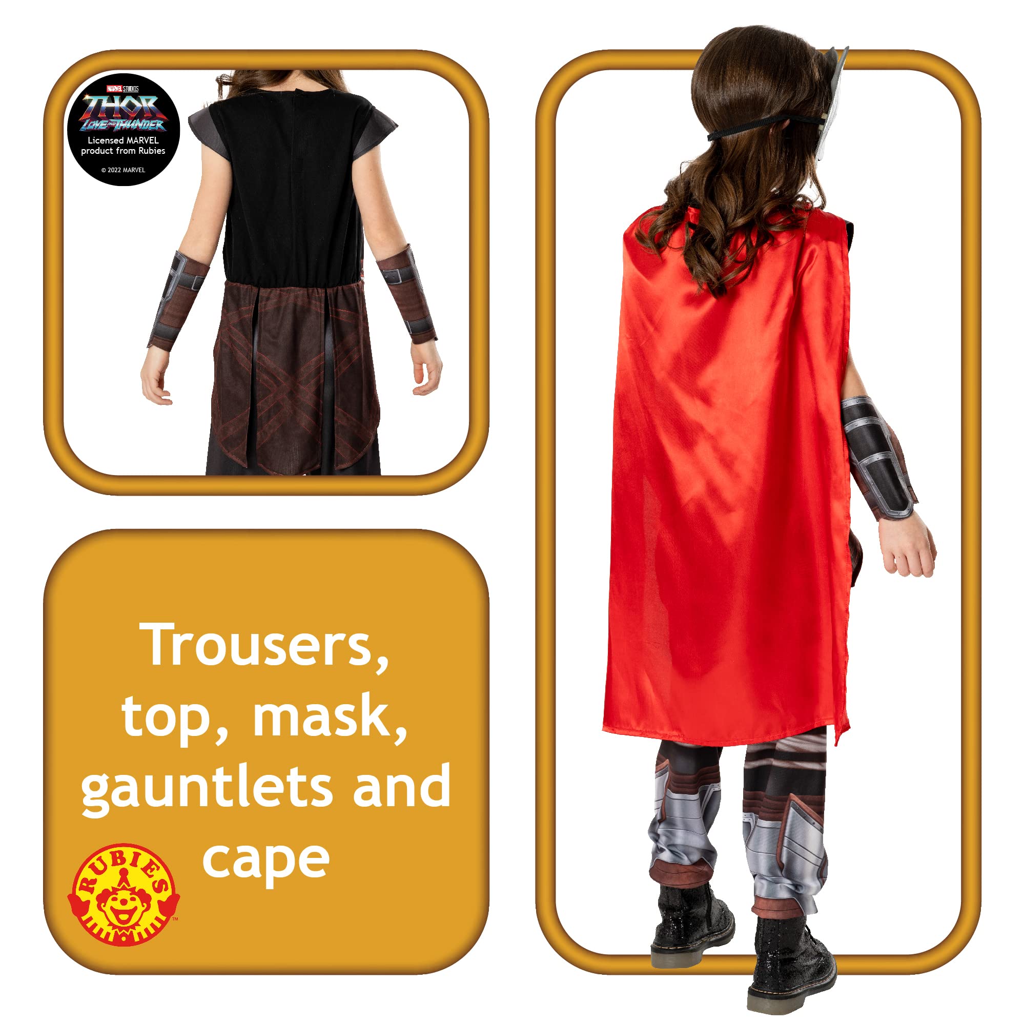 Rubies Disfraz Mighty Thor Deluxe para niñas y niños, Thor Love & Thunder, con Top, pantalones, máscara, capa y accesorios para brazos, Oficial Marvel, para carnaval, halloween, cumpleaños y navidad