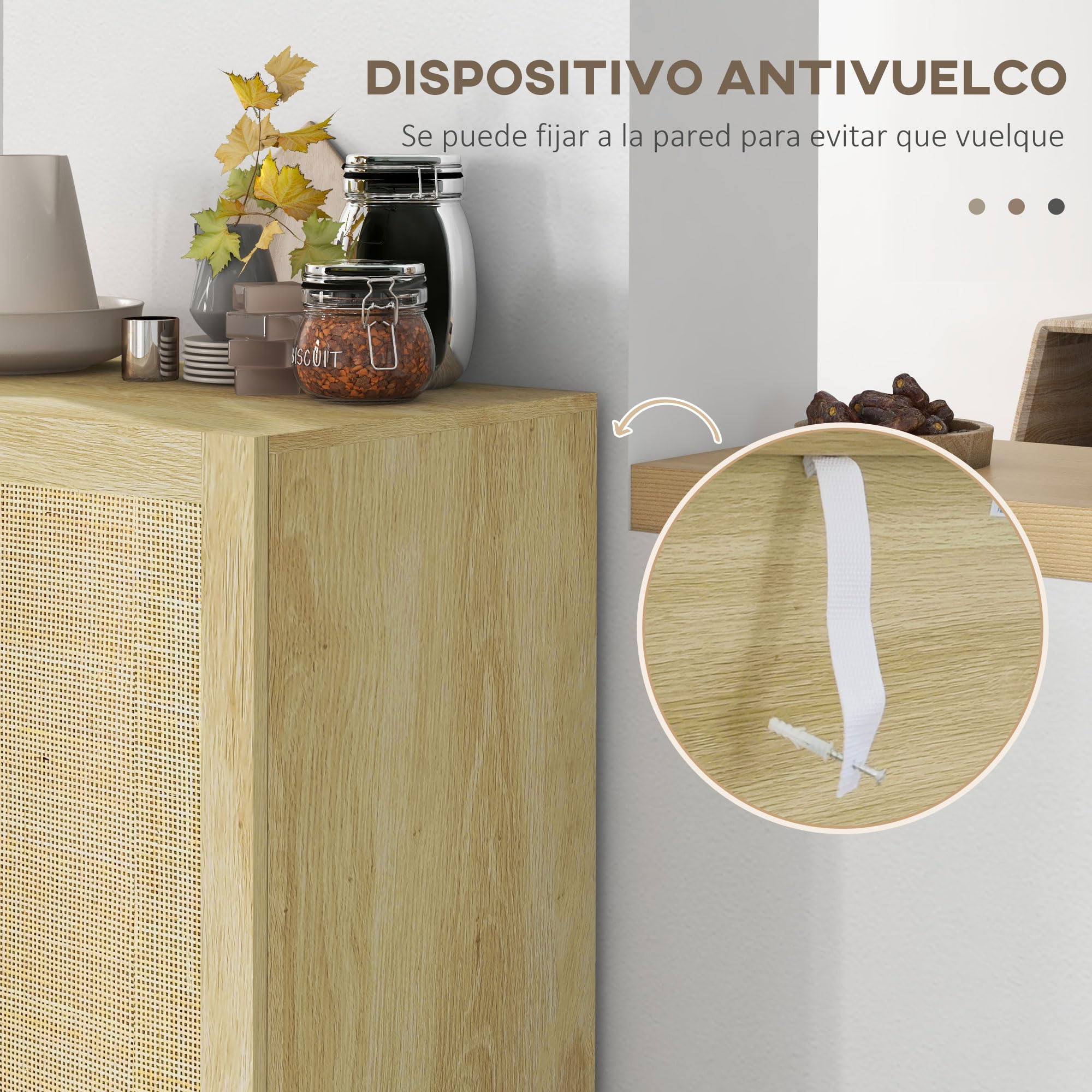 HOMCOM Aparador con 2 Puertas de Rejilla de Ratán 73x41x102 cm Natural | Aparador para Salón Nórdico, Estantes Ajustables, para Comedor, Entrada, Dormitorio