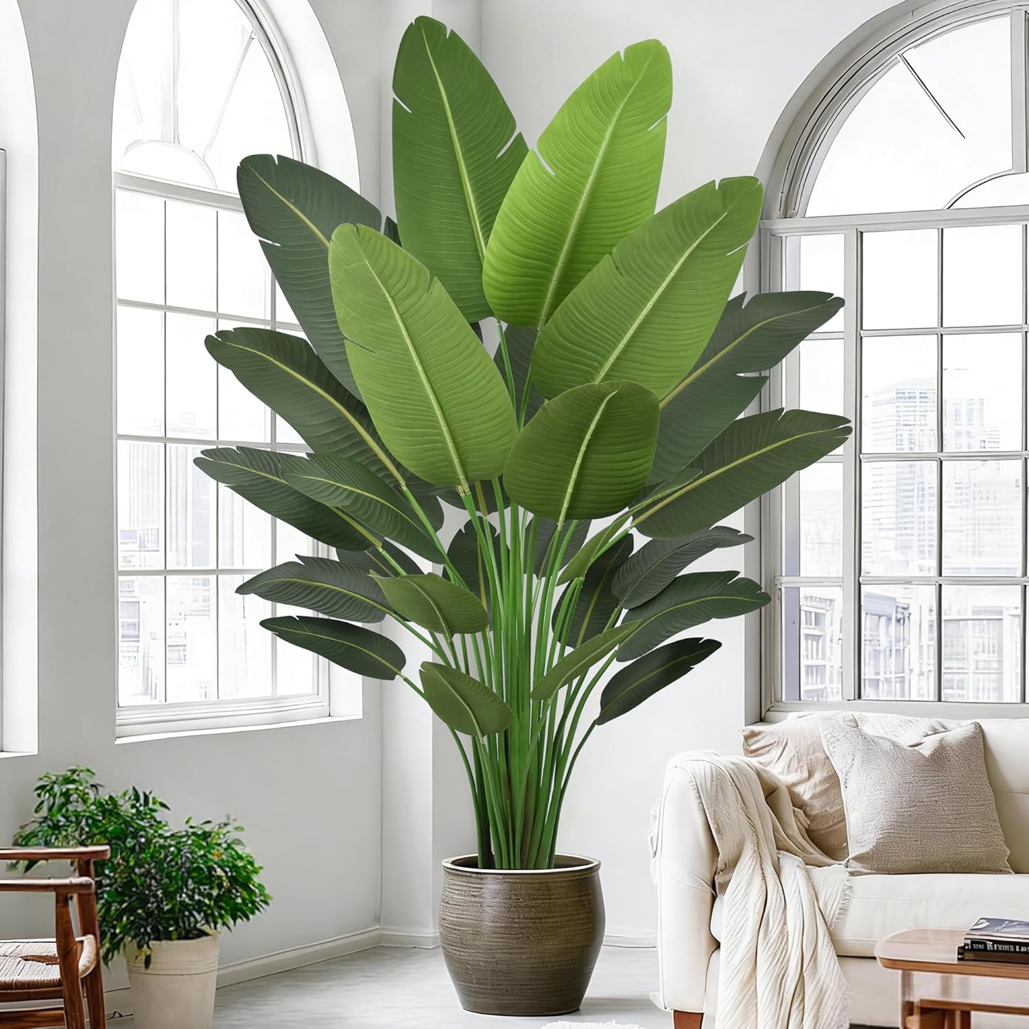 Artificial Bird of Paradise Tree 7FT 28 Leaves Deluxe Tall Large Fake Faux Tropical Banana Plant 84 Inch Black Pot for Indoor Home Office Poolside Porch Mall School Decor Housewarming Gift - Image 8