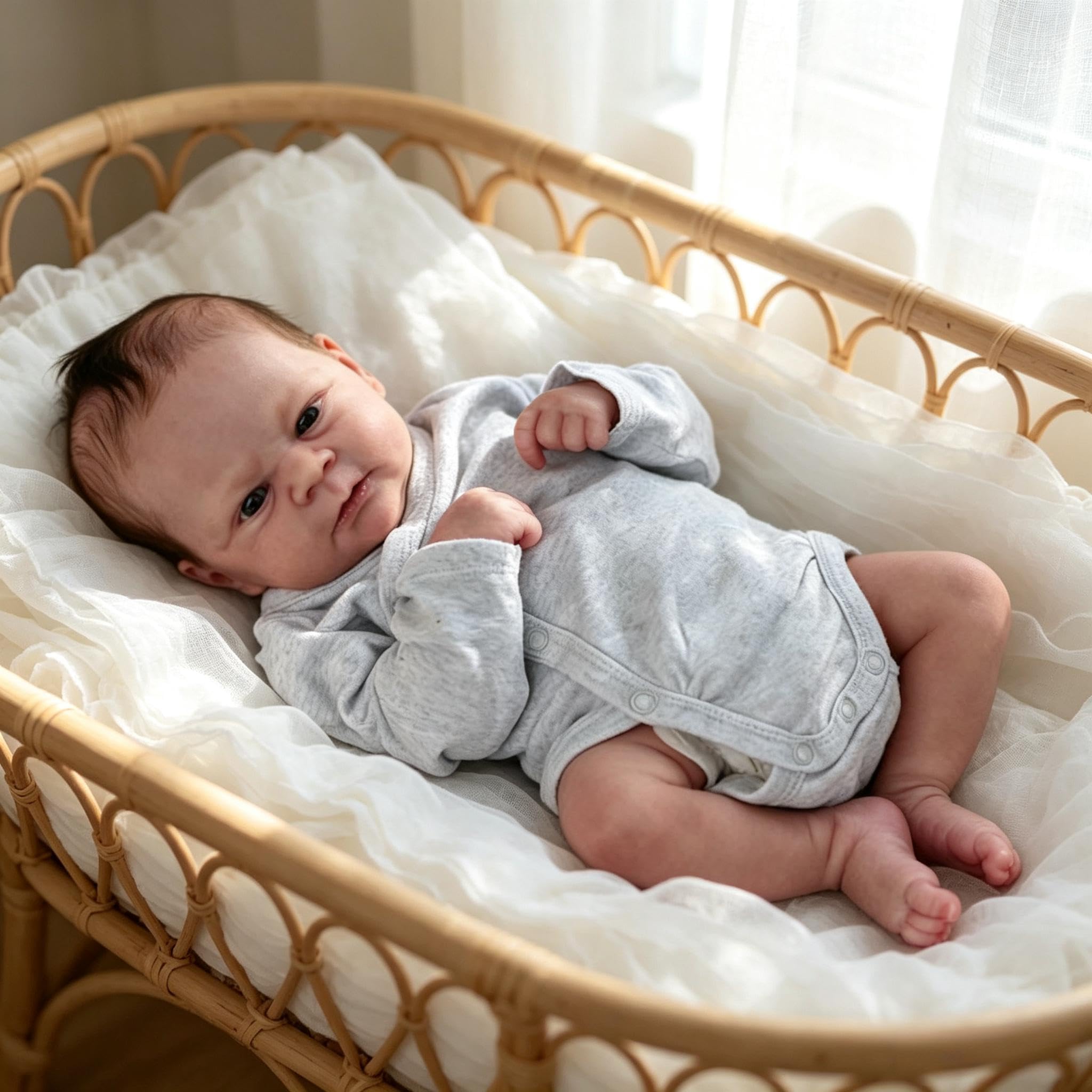 RXDOLL Reborn Baby Junge Vollvinyl, 43 cm Reborn Puppen Lebensecht, Lebensechte Silikon Babypuppe Mit Haaren, Babypuppen Wie Echt Baby, Newborn Puppe Mit Zubehör