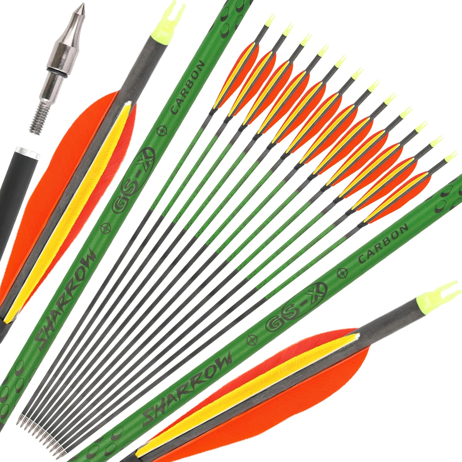 30 Inch Pure Carbon Target Arrows with 5-Inch Target Feathers Precision Range Practice, Suitable for Recurve/Compound/Traditional Bows