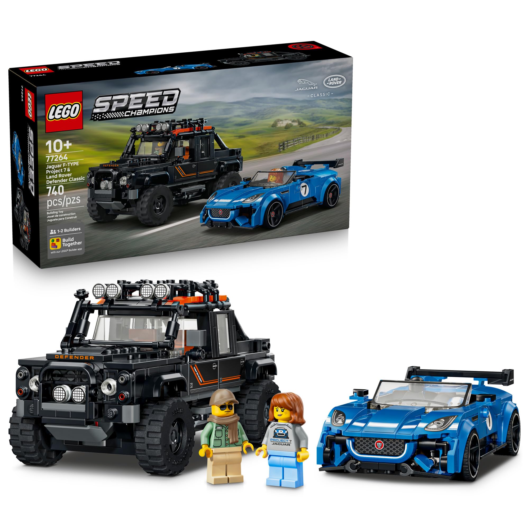 Speed Champions Jaguar Project 7 & Land Rover Defender 77264 | Building Toy for Boys & Girls, Ages 10+, Detailed Toy Cars for Kids, Play or Display Model, 740 pieces, Gift for Birthdays