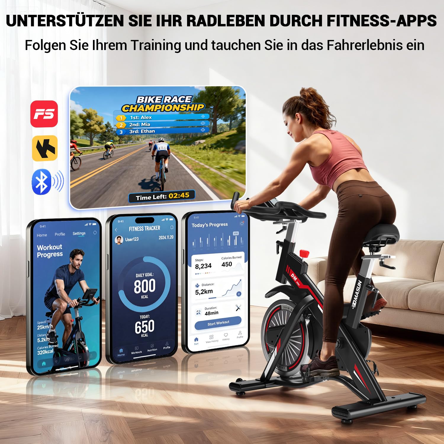 heimtrainer fahrrad alex DMASUN mit magnetischem Widerstand, sanftes & leises Hometrainer Fahrrad, kompakt, stark & komfortabel mit App-Kompatibilität, für die ganze Familie, bis 180 kg belastbar Sport & Freizeit Color:Dark Wood Fox Defend Pro Fire BlackFriday2025-US