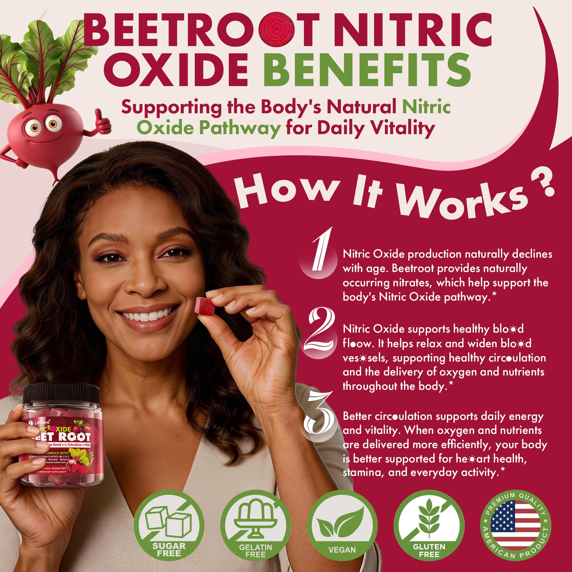 Beet Root Gummies 1500mg for Women & Men, Nitric Oxide Support, pack of 2 — Amazon image 8