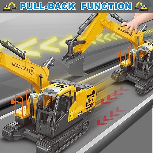 Miniatura 6 de Dwi Dowellin Juguetes para niños de 3 años, juguetes de excavadora para niños con 6 autos de carreras de metal y 2 vehículos de ingeniería, vehículo