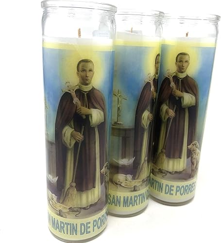 Miniatura 7 de Veladora de rezo, San Martín de Porres, blanca sin esencia, oración universal al reverso en español, vaso grande de 14 oz