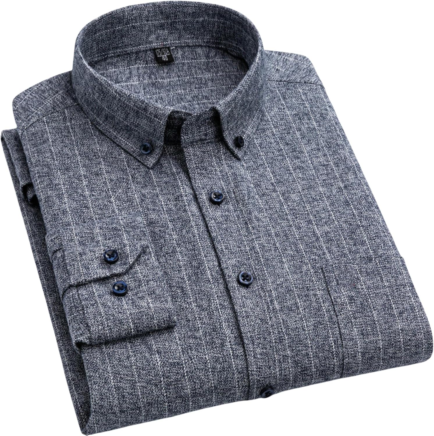 Men's Cotton Plaid Middle-Aged Business Slim Fit Casual Long Sleeve Shirt