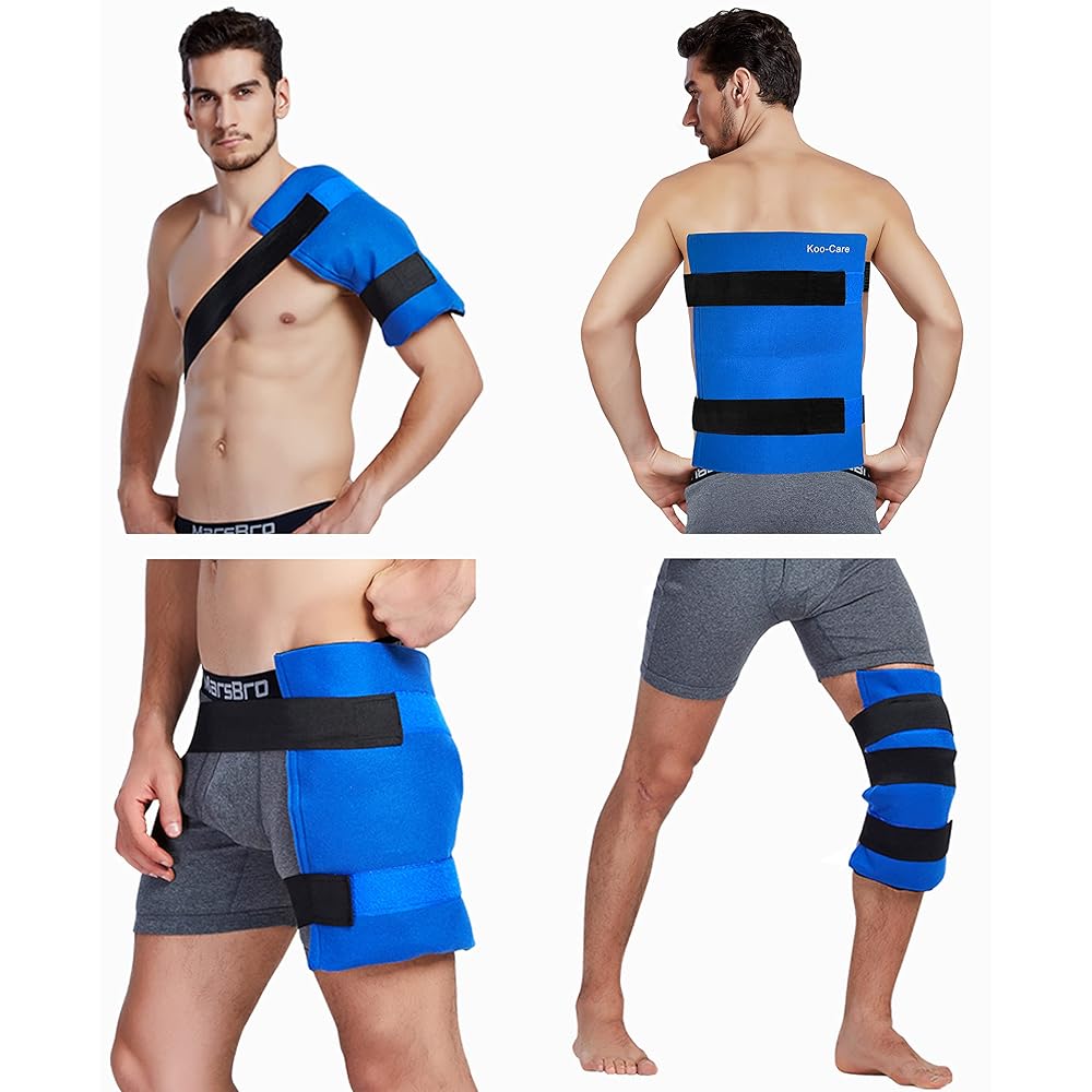 Koo-Care Large Flexible Gel Ice Pack & Wrap with Straps for Hot Cold Therapy - Pain Relief for Shoulder Rotator Cuff, Back, Hip, Knee Replacement Surgery, Shin Splint Injuries Reusable - 11 x 14