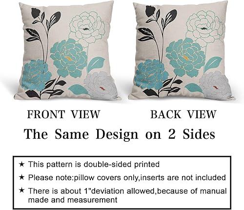 Miniatura 5 de Juego de 2 fundas de almohada de 16 x 16 pulgadas con diseño de flores para exteriores, color azul brillante, gris claro, floral, fundas de almohada