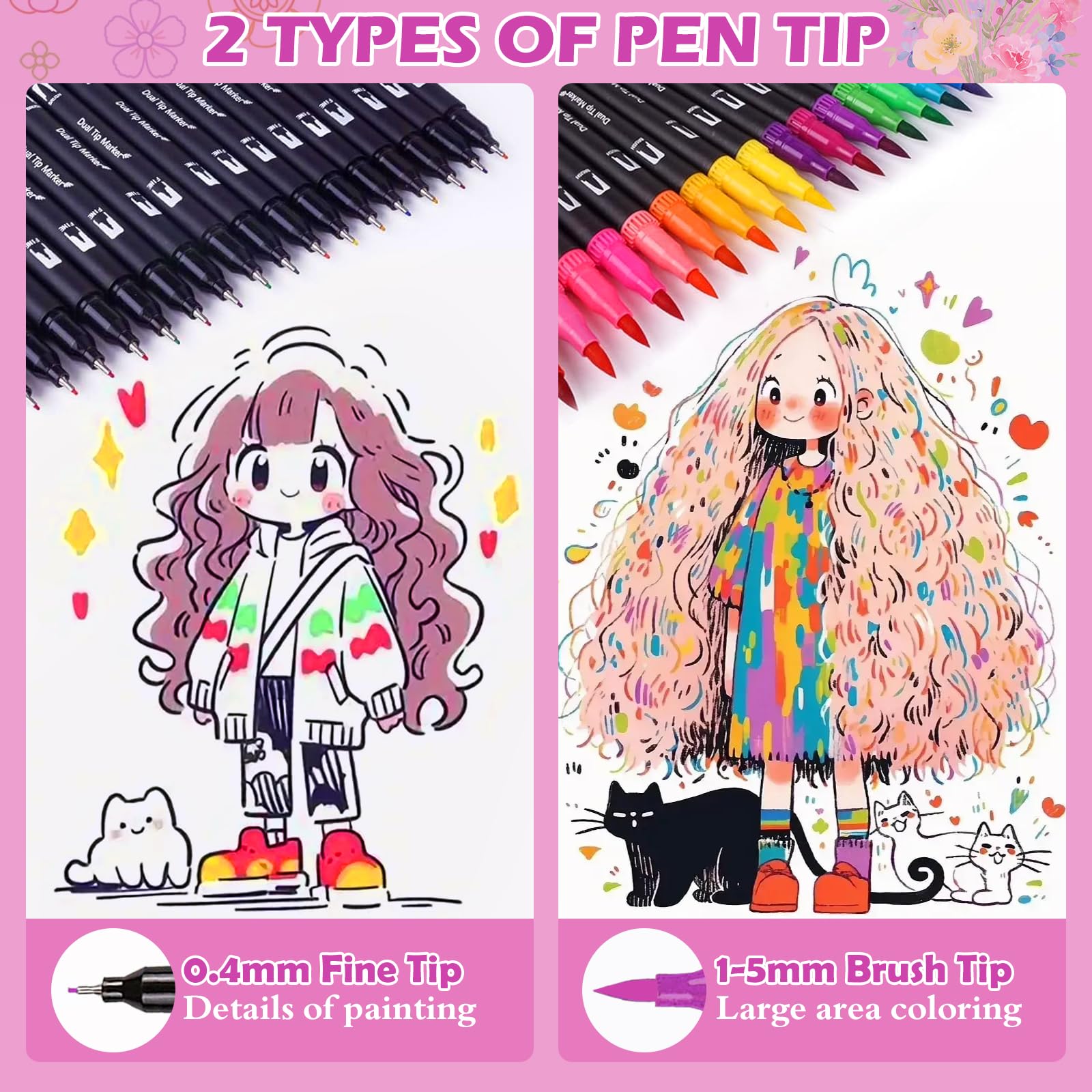 VAKKI 120 Couleurs Feutres Coloriage Adulte, Double Pointe Feutre Aquarelle avec Pointe Fine 0.4mm et Pointe Pinceau 1-2mm, Stylo Feutre pour Enfants Artistes Dessin Calligraphie Cadeau