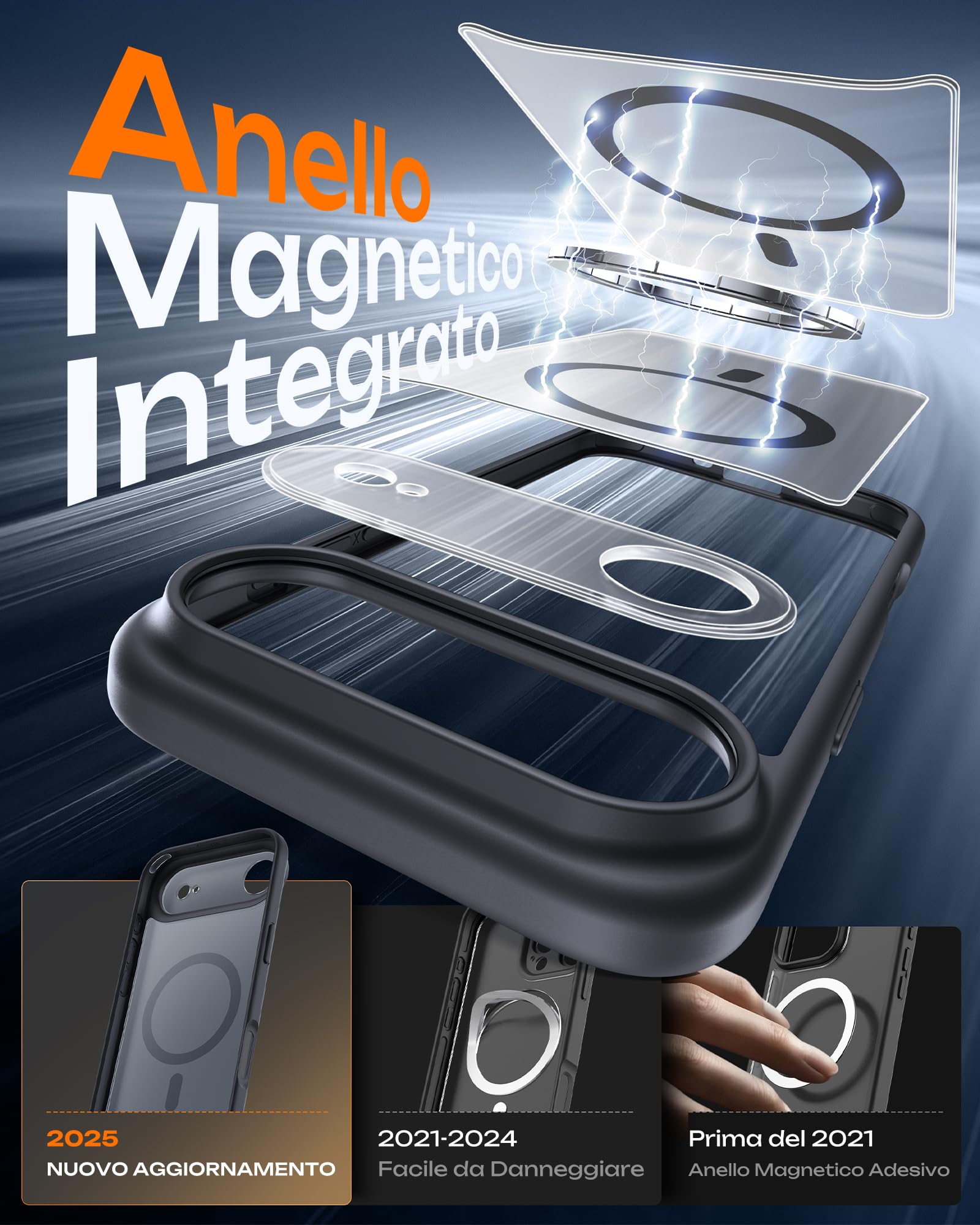 TOCOL Cover Magnetica per iPhone Air 6,5 Pollic, Compatibile con MagSafe, Anello Magnetico Incorporato, Protezione Fotocamera Integrata, Custodia Antiurto per iPhone 17 Air, Nero