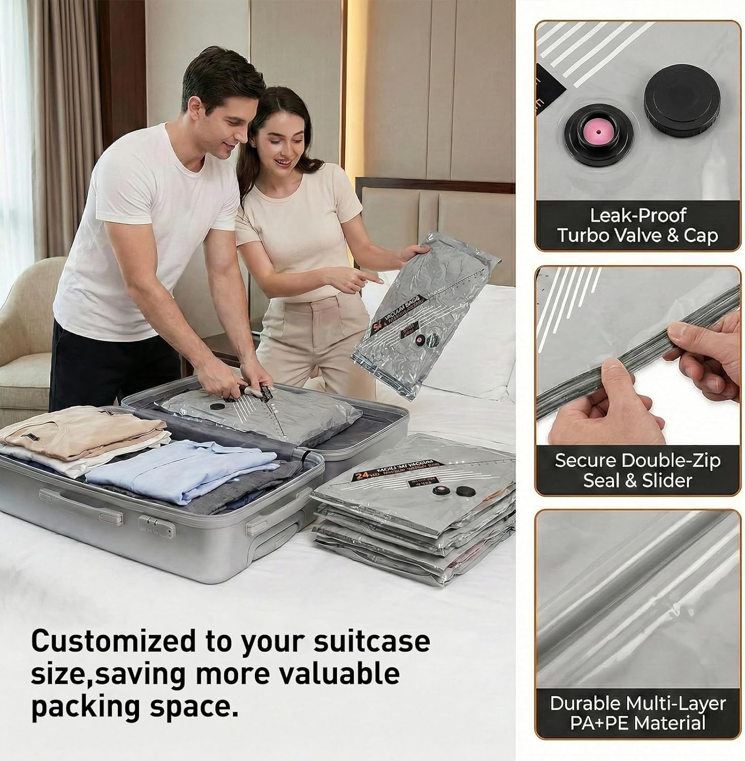15 Pack Luggage Suction Packing Vacuum Seal Bags for Clothing Travel Vacuum Bags with Rechargeable Electric Pump,Space Vacuum Storage Bags for Clothes,Compression Bags for Travel
