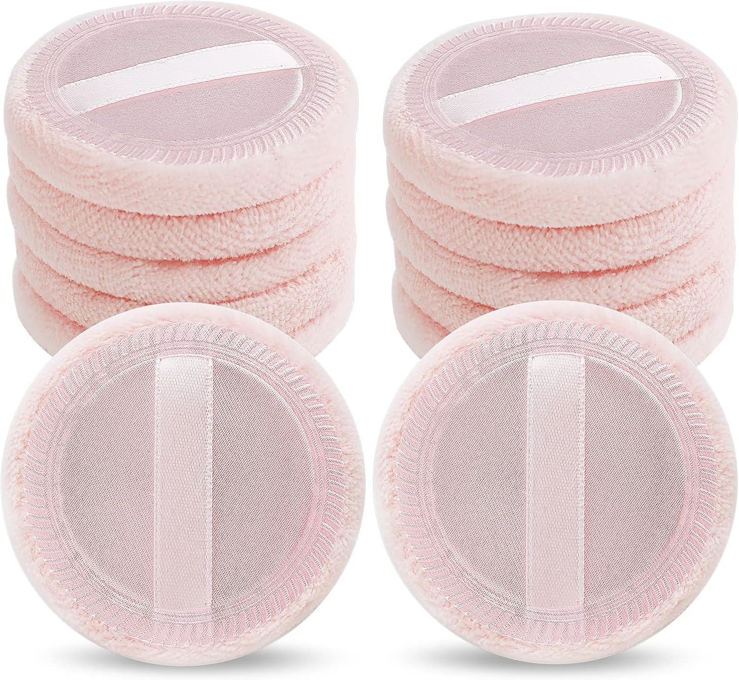 Sibba 12Pcs Loose Powder Puff Pink Cotton Pads Face Body Makeup Velor with Ribbon Applicators Setting Round Makeup Eyeshadow Concealer Cosmetics Sponge