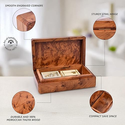 Miniatura 2 de Caja mediana de madera tallada a mano multiusos para recuerdos, organizador de almacenamiento de arte decorativo, caja de joyería, decoración de
