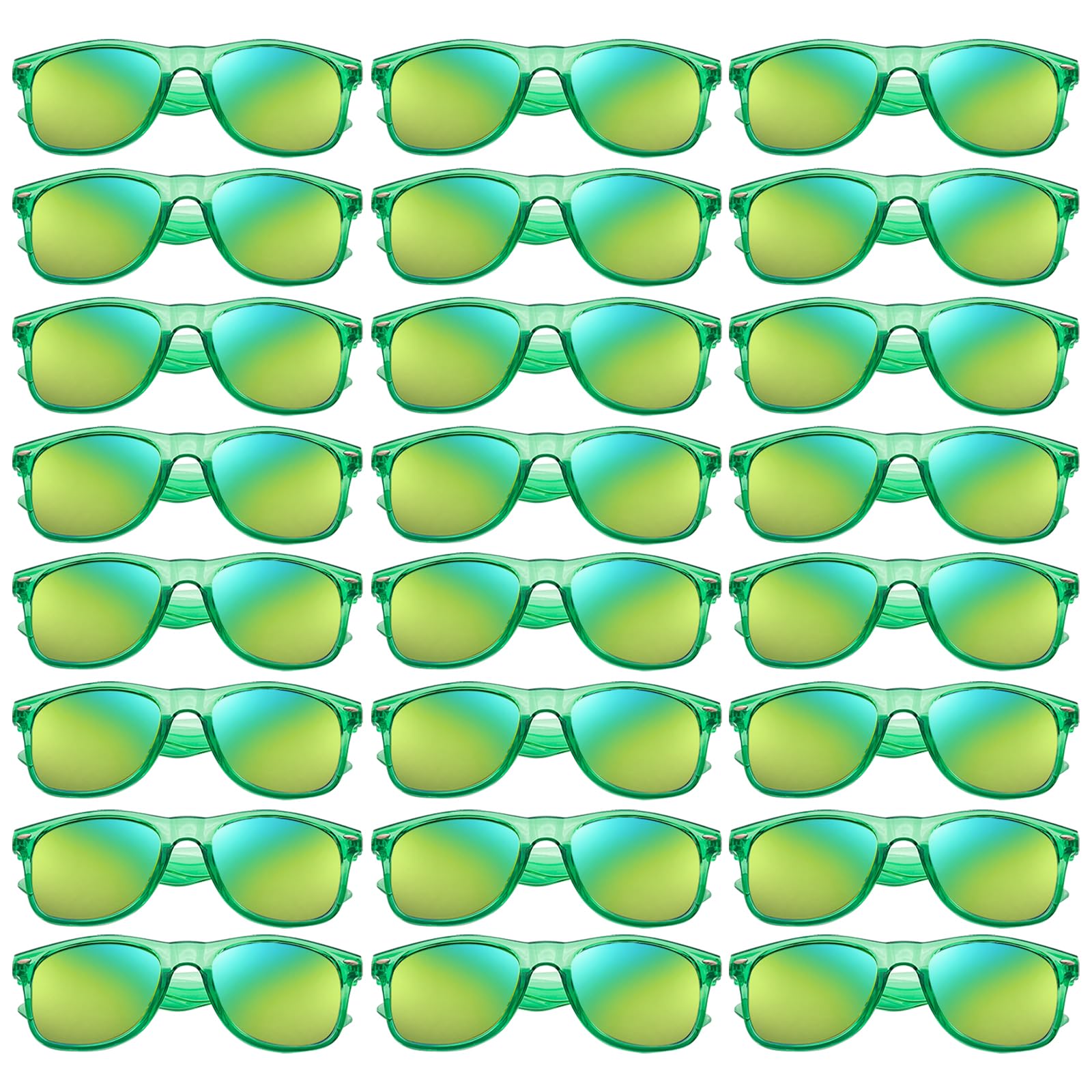 Geopty 12/24 Pack Wholesale 80s 90s Retro Neon Party Clear Frame Colorful Mirrored Sunglasses Bulk for Men Women