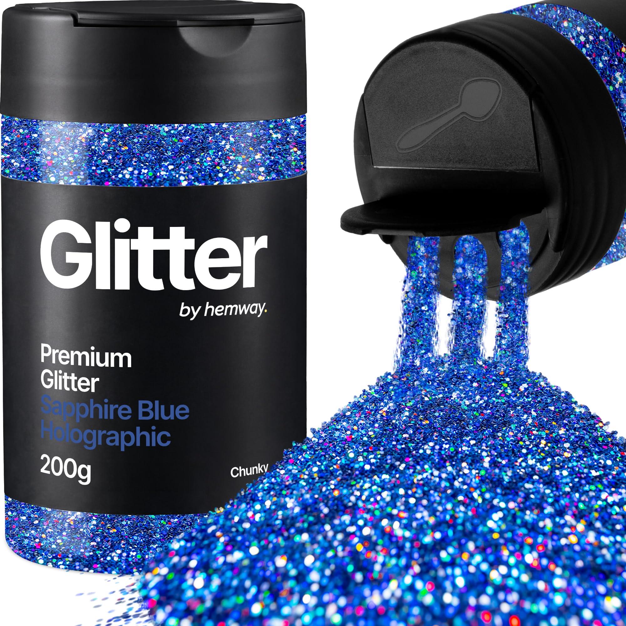 Hemway Sapphire Blue Holographic Glitter Shaker, 200g Chunky Glitter for Crafts Metallic Flake Sequins for Resin & Epoxy Crafts for Decorating, Halloween, Christmas, Nail, Face, Art
