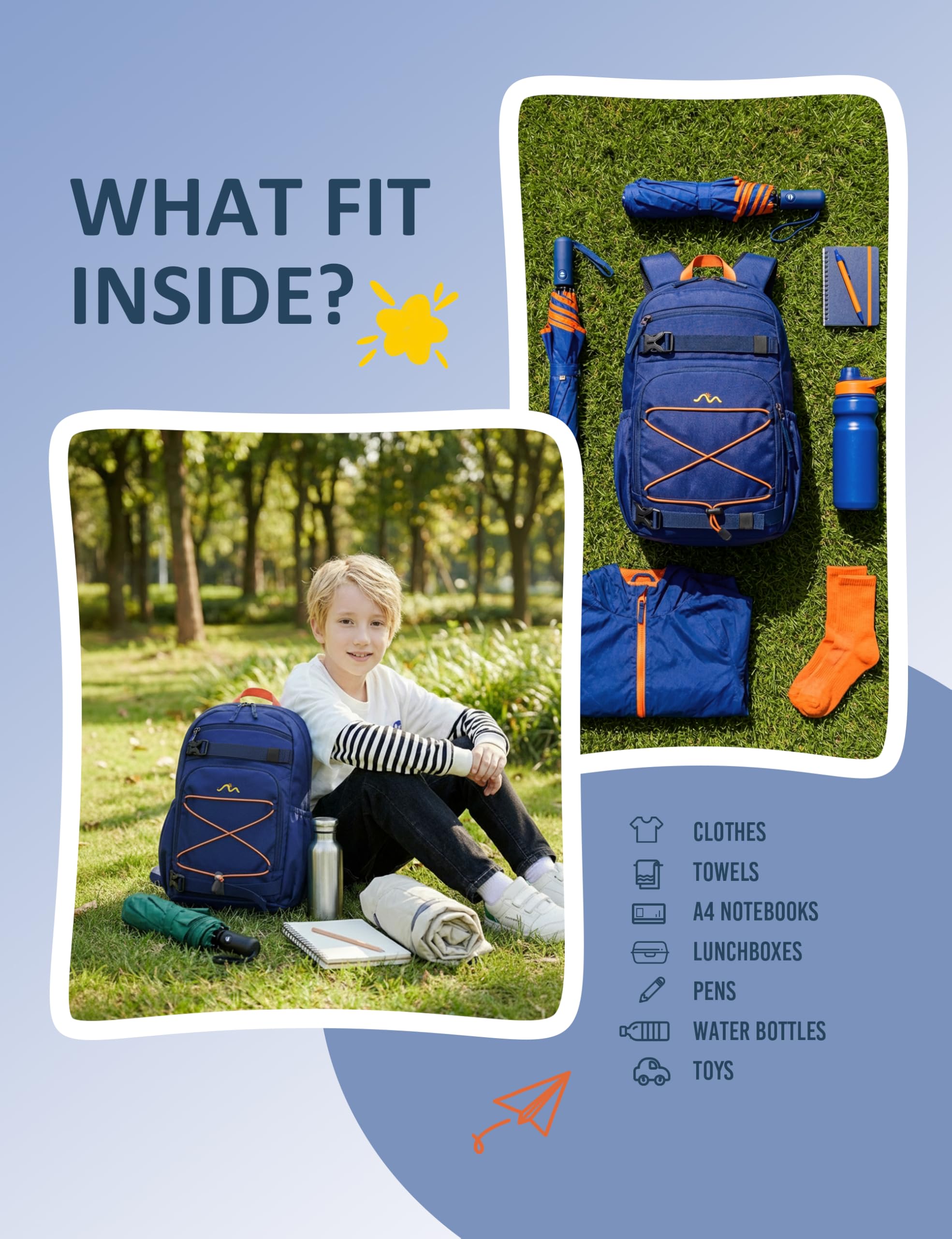 Mountaintop 15L/18L Cartable Fille Garcon Primaire Sac à Dos Enfant | 4-8 Ans avec Sangle de Poitrine Léger Sac A Dos Petit Cartable Fille Petit pour Voyage Randonnée