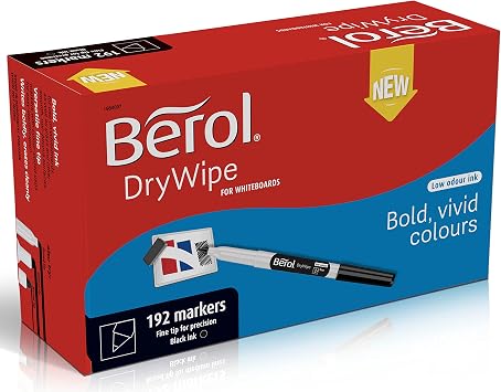 Berol Dry Wipe Fine Tip Whiteboard Pen - Black Pack of 192