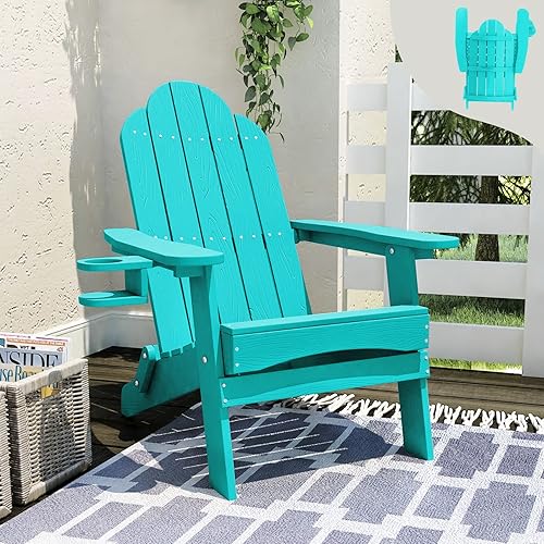 LUE BONA Silla Adirondack plegable, Aruba Blue HDPS - Sillas Adirondack para hogueras resistentes a la intemperie, modernas sillas Adirondack de