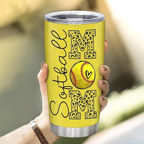 Vista 4 de Hyturtle Vaso de sóftbol personalizado, regalo de softbol para mamá, entrenadora, mamá, hija, hermana, amiga, botella de softbol, vaso de acero