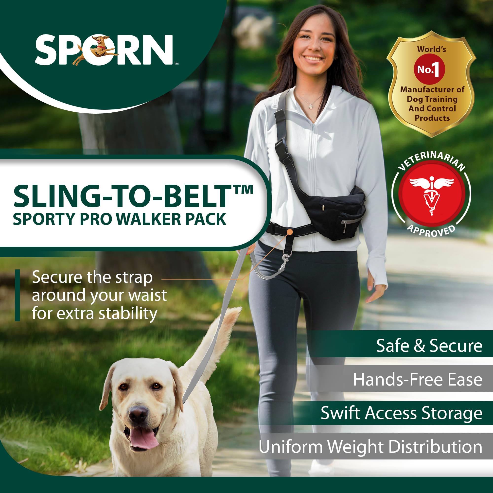 Sporn Sling-to-Belt – Pochette de dressage pour chien, sac à friandises respirant à double couture, sac banane pour la marche, la randonnée et la course à pied, supporte plus de 200 kg, noir