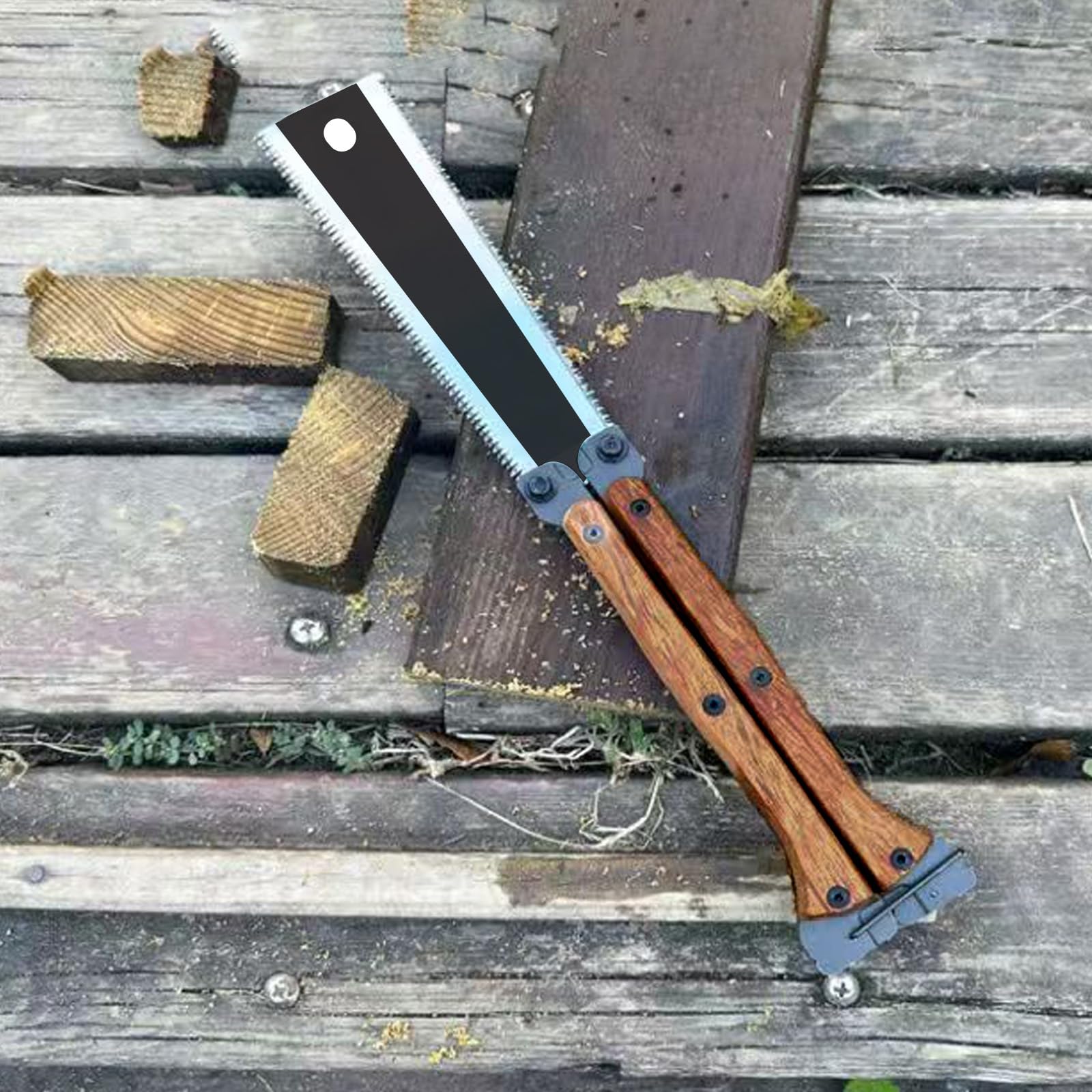 HAISHANG Sierra de Mano Japonesa Plegable de 16 cm con Hoja SK5 de Doble Filo 13/14 TPI, Dientes de Corte en Tres Caras, Sierra Portátil para Carpintería y Bricolaje