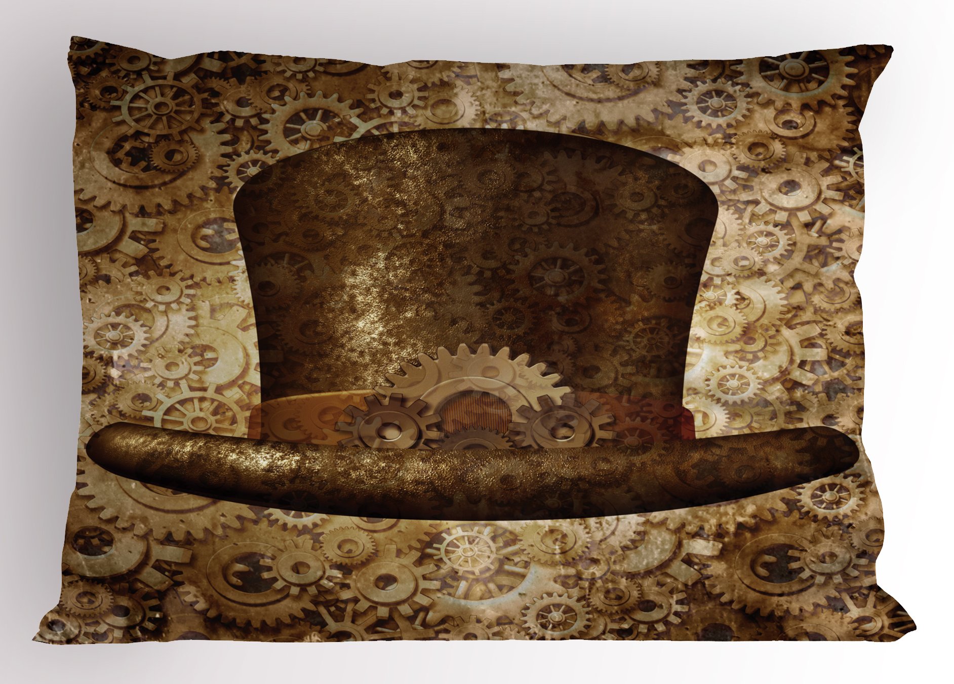 Ambesonne Victorian Pillow Sham, Steampunk Hat Fantasy Science Fiction Concept Futuristic Gears Cogs Print, Decorative Standard Size Printed Pillowcase, 26