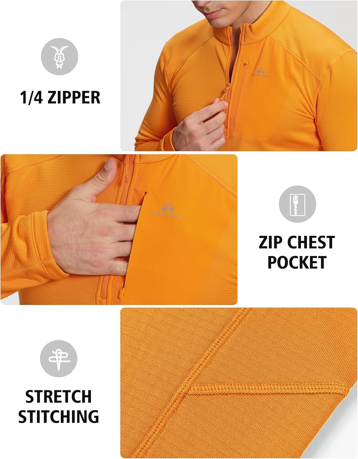 Pioneer Camp Men’s Grid Fleece 1/4 Zip Pullover Jacket Lightweight Casual Winter Warm Thermal Sweatshirt with Chest Pocket - Image 5