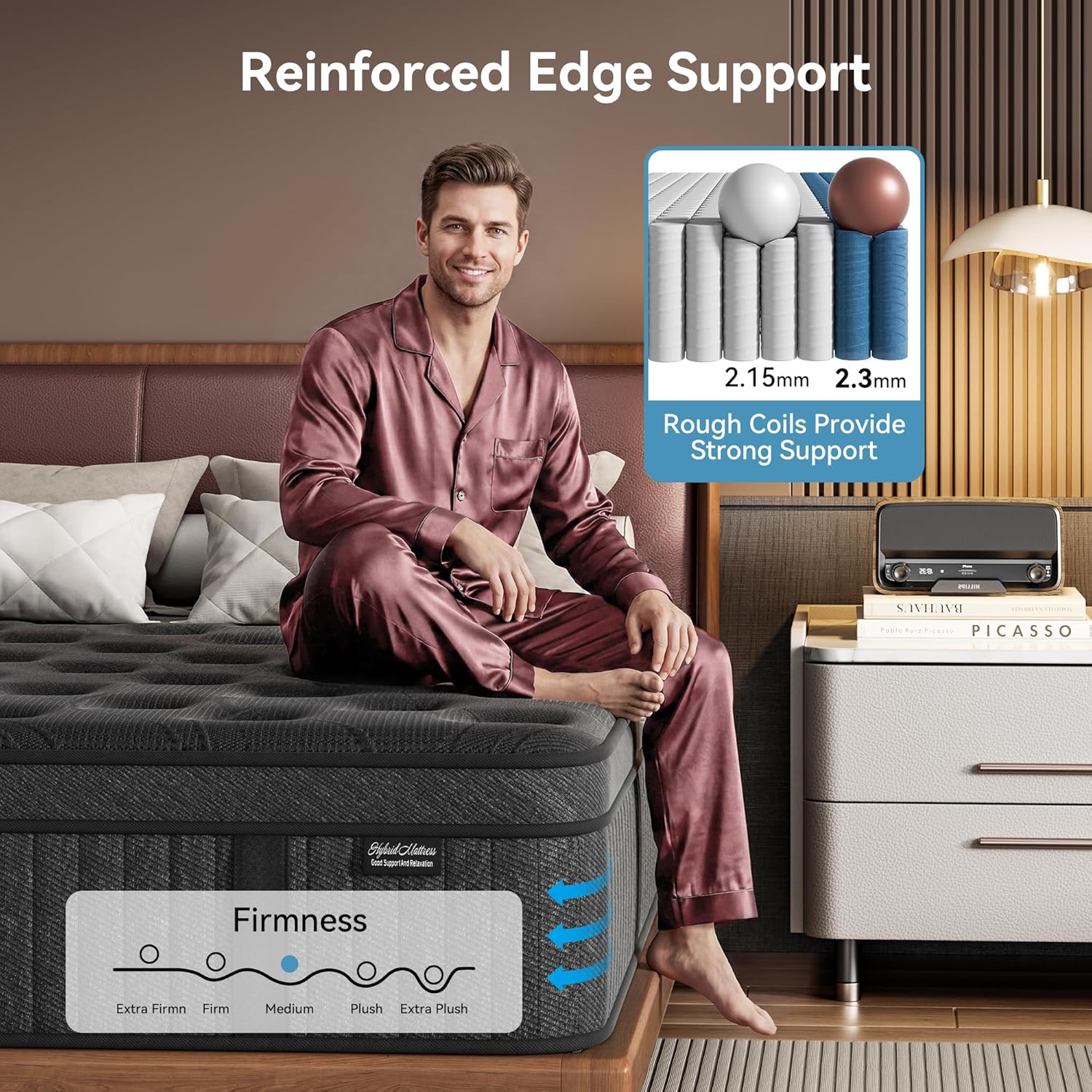 King Mattress, 12 Inch Springs Matress, Bed in a Box，Soft and Breathable, Pressure Relief & Motion Isolation, Medium Firm Feel
