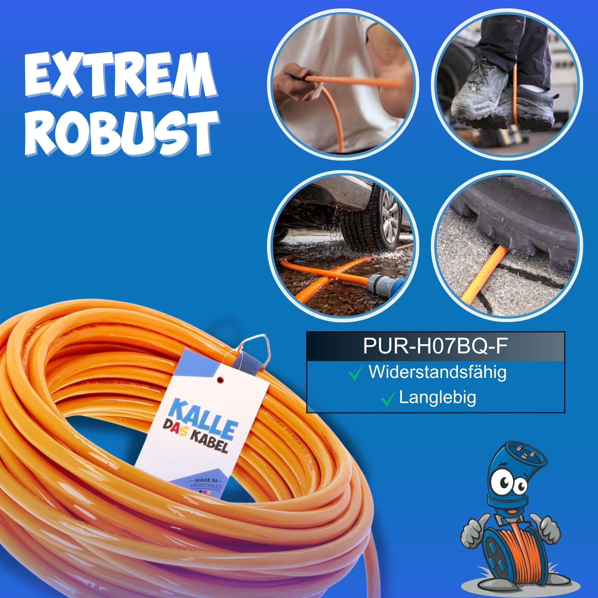 KALLE CEE Verlängerung 2,5mm² Winkel 15 Meter Vollpur-Premium-Leitung Industrie BAU Boot Camping