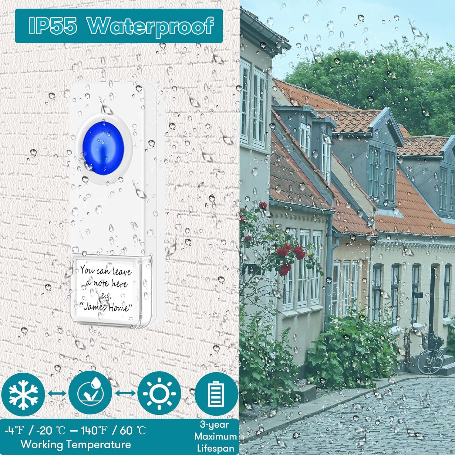 Coolqiya Wireless Doorbell Chime for Home with 1 Remote Waterproof Door Bell and 2 Plugin Receivers, 1000 Feet Long Range Transmission, No Battery Required for Receiver Over 50 Chimes