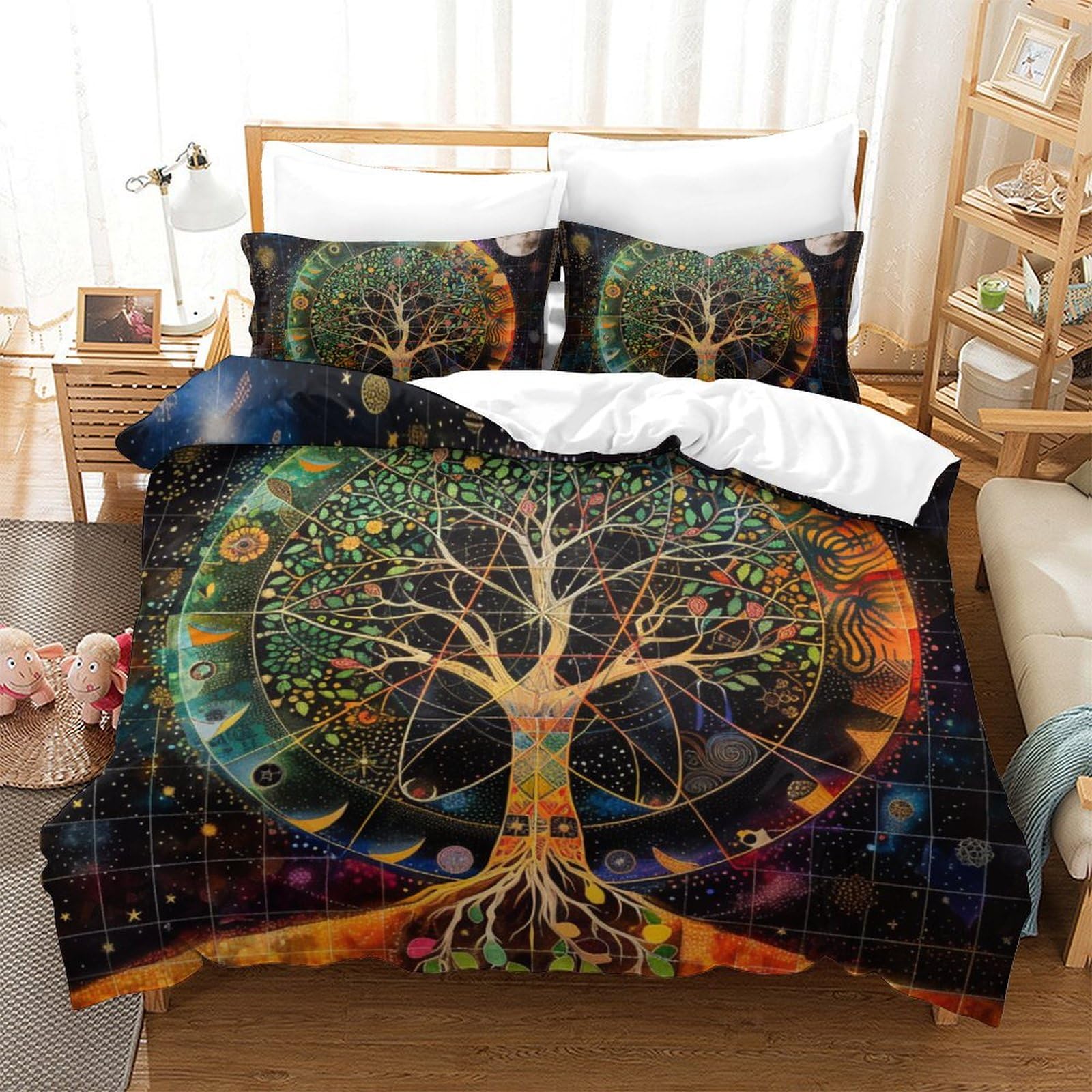 Housse de couette arbre de vie anti-plis et douce pour grand lit king 220x240cm
